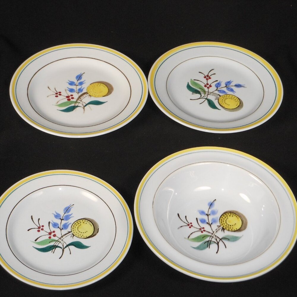 3 saucers & a berry bowl. ARABIA FINDLAND